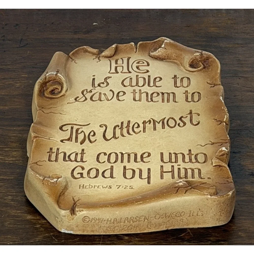 Vintage 1941 He Is Able To Save Uttermost Chalkware Plaque USA Preowned